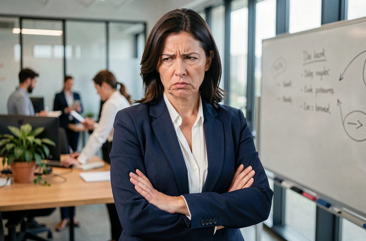 Femme au caractère soupe au lait tendue dans un environnement professionnel de bureau moderne